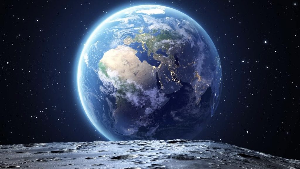 The image presents a stunning visual representation of the Earth from space, with the planet appearing as a blue and white sphere set against a black background. The curvature of the Earth is visible, and the atmosphere glows with a soft, ethereal light. **Key Features:** * **Earth:** A blue and white sphere, representing our home planet. * **Atmosphere:** Glowing with a soft, ethereal light, adding to the overall sense of depth and dimensionality. * **Background:** Black, providing a striking contrast to the vibrant colors of the Earth. **Visual Elements:** * **Curvature:** The curved shape of the Earth is clearly visible, creating a sense of depth and perspective. * **Lighting:** The soft glow of the atmosphere adds warmth and texture to the image. * **Contrast:** The black background serves as a dramatic backdrop for the vibrant colors of the Earth. **Overall Effect:** The image conveys a sense of wonder and awe at the beauty of our planet. The combination of vibrant colors, striking contrast, and realistic lighting creates a visually stunning representation of the Earth from space.